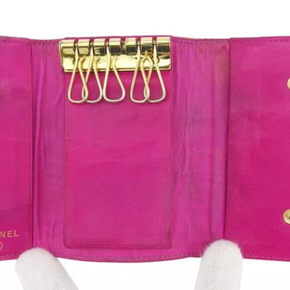 CHANEL Key Case Coco Mark Magenta Caviar Skin Authentic Used - Picture 5 of 10